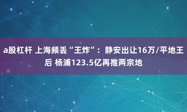 a股杠杆 上海频丢“王炸”：静安出让16万/平地王后 杨浦123.5亿再推两宗地